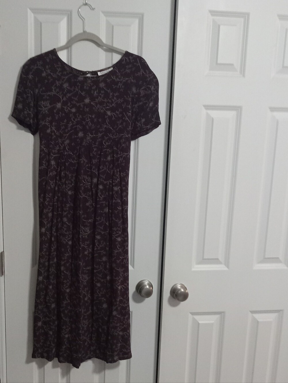 Vintage Floral-Print Purple Short-Sleeve Midi Dress